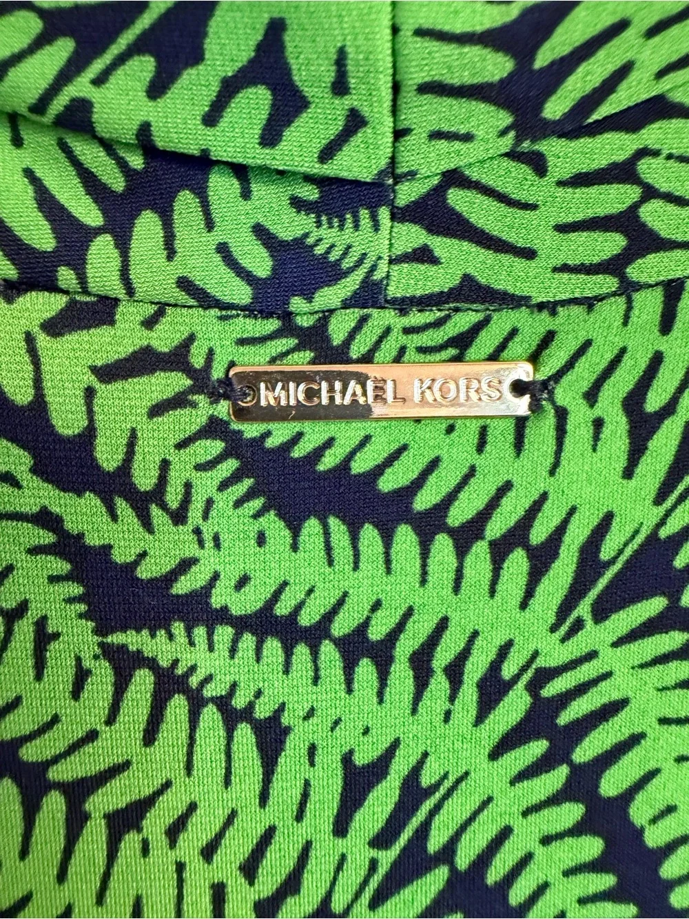 Michael Kors Green and Navy Leaf-Print Dress